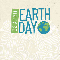 Earth Day Poster. Tree rings and Earth Day logo with date 22 April. Design poster template - 142438372
