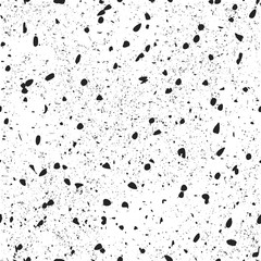 Seamless chaotic particles pattern. Black particles on white.