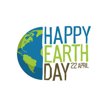 Earth day logo design. "Happy Earth Day, 22 April". World map background vector illustration.