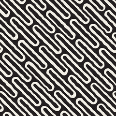 Hand Drawn Line Lattice. Vector Seamless Black and White Pattern.