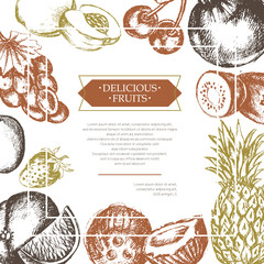 All Side Fruit Frame - vector hand drawn design illustration