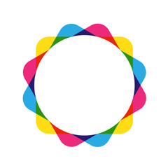 Blue, pink and yellow semi-transparent circular frame