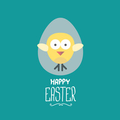 vector easter greeting card with cartoon chicken
