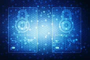 Security concept: Lock on digital screen, contrast, 3d render