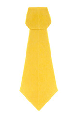 Yellow ascot (cravat) of origami, isolated on white background.