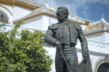 Statue of Curro Romero beside Plaza de toros de la Maestranza bullring.