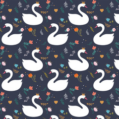 Cotton fabric seamless swan pattern vector illustration