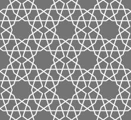 Islamic vector geometric ornaments based on traditional arabic art. Oriental seamless pattern. Muslim mosaic. Turkish, Arabian tile on a white background. Mosque decoration element. Arabesque design