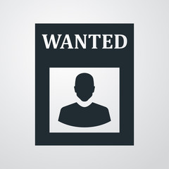 Icono plano cartel WANTED en fondo degradado