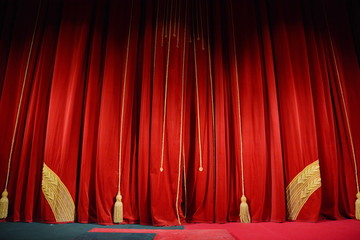 red theater curtain with gold embroidery