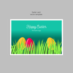 Greeting card with Easter eggs in the grass