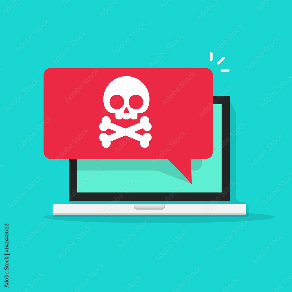 Poster caution malware notice notification on laptop computer vector, malware concept, spam data, fraud int