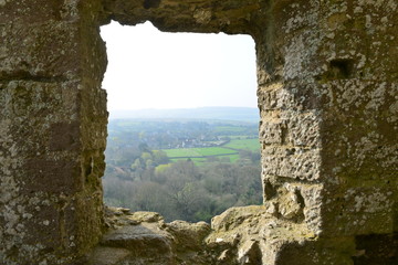 The ruins of Corfe castle in Springtime,