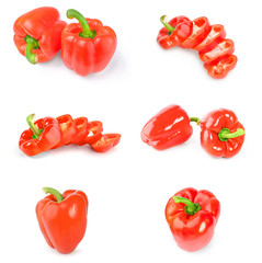 Collection of red sweet peppers isolated on a white background cutout