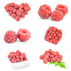 Set of ripe raspberries isolated on white