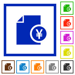 Yen financial report flat framed icons