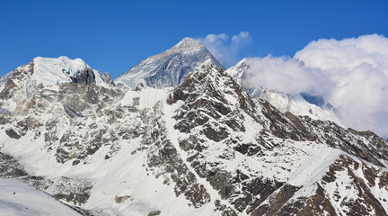 Mt. Everest (8848 m) highest summit in the world. View from the top of the Mt. Gokyo Ri, Nepal