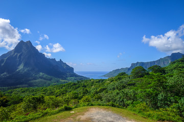 Aerial view of Opunohu, Cook’s Bay and lagoon in Moorea Island