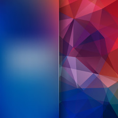 Obraz premium Geometric pattern, polygon triangles vector background in blue, red, purple tones. Blur background with glass. Illustration pattern
