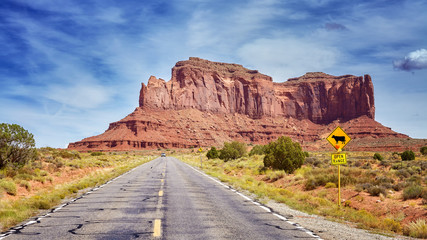 Scenic road to the Monument Valley, one of the top tourist attraction in USA.