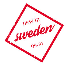 New In Sweden rubber stamp. Grunge design with dust scratches. Effects can be easily removed for a clean, crisp look. Color is easily changed.