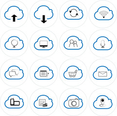 Cloud icon set, each icon is a single object (compound path)