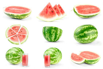 Collage of Fresh watermelon on a white background