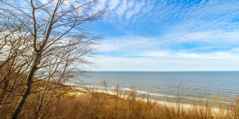 Panoramic view of Baltic Sea from  boulevard in Jastrzebia Gora. Early spring time. Poland.