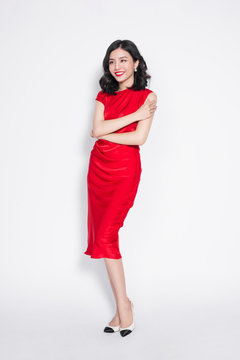 Amazing Luxury Asian Woman In Stylish Red Party Dress