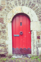 wooden door. front door. Vintage Retro Filter