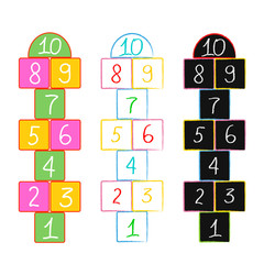 illustration with hopscotch game. Drawn in colored chalk.Children street game.Vector