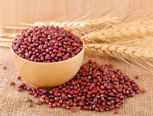 Red bean on wooden background