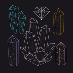 Gems, crystals line art vector