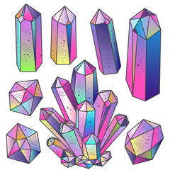 Gems, crystals isolated vector