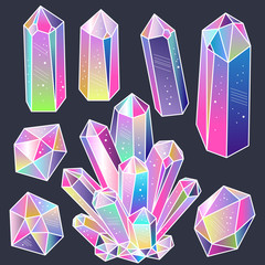 Gems, crystals sticker set vector