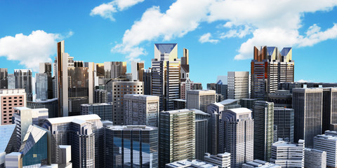 panorama cityscape modern high-rise buildings panorama of the central part of the city 3d rendering on sky background