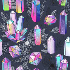 Gems, crystals seamless pattern vector