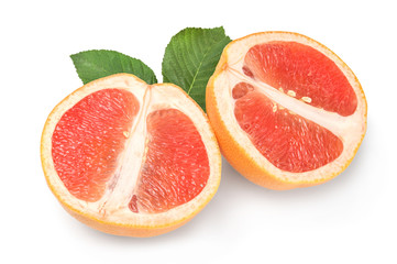 Naklejka na ściany i meble Two halves of ripe grapefruit isolated on white background cutout