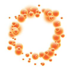 Round background with orange bubbles.