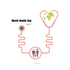 Globe sign,human icon and stethoscope vector logo design template.World Health Day icon.World Health Day idea campaign concept for greeting card and poster.