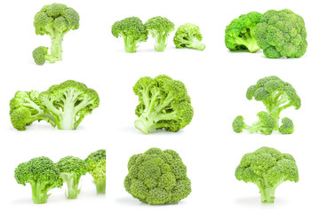 Set of broccoli cabbage close-up isolated on white background