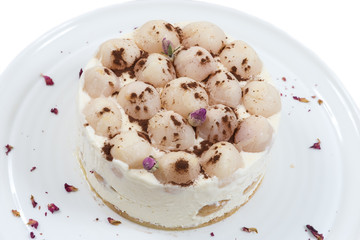 Fresh litchi macaroon cake with custard rose fragance