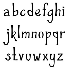 Hand drawn lowercase alphabet. Vintage handwritten font in gothic style. Vector illustration