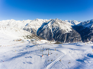 Panorama over ski slope in the Austrian alpine region Soelden (Solden)