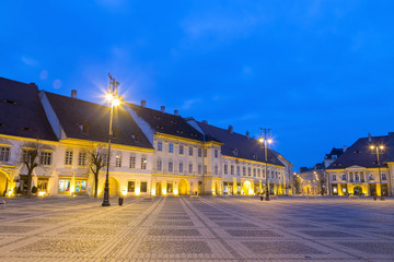 Fototapeta na wymiar Historical center of Sibiu - Romania, at blue hour