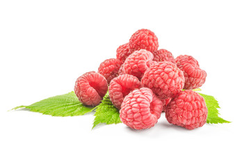 Fresh organic raspberries isolated on white background cutout