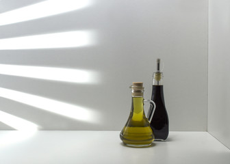 olive oil and balsamic vinegar with olives. 