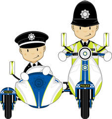 British Policemen on Motorbike and Sidecar