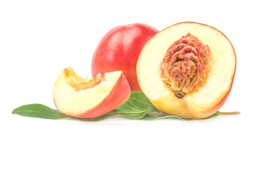Fresh peaches fruits on a white background. Clipping path