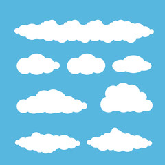 vector white summer clouds set isolated on blue